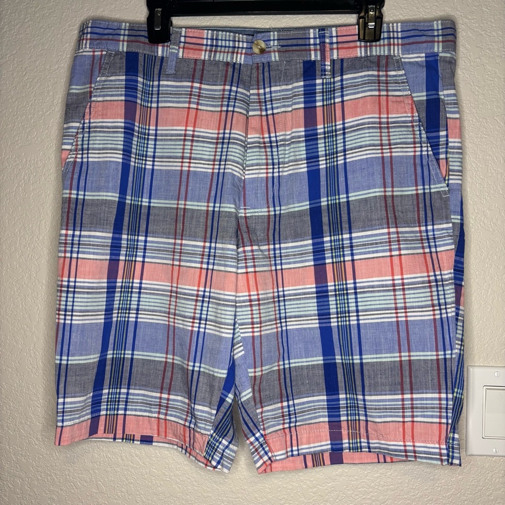 U.S. Polo Assn. Blue and Pink Plaid Flat Front Shorts